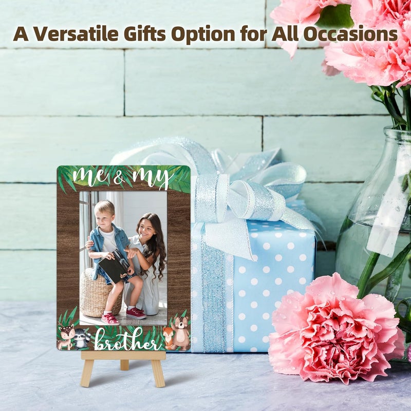 OXRUN Woodland Animals Photo Frame, Me & My Brother Wooden Picture Frame with Easel, 4x6 Photo Insert, Newborn Gifts, Nursery Decor - A03 - Image 5